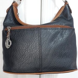 Generic black Shoulder Bag with zippered pockets.